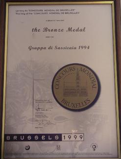 Grappa di Sassicaia - Concorso Mondiale di Bruxelles - Medaglia di Bronzo - 1999